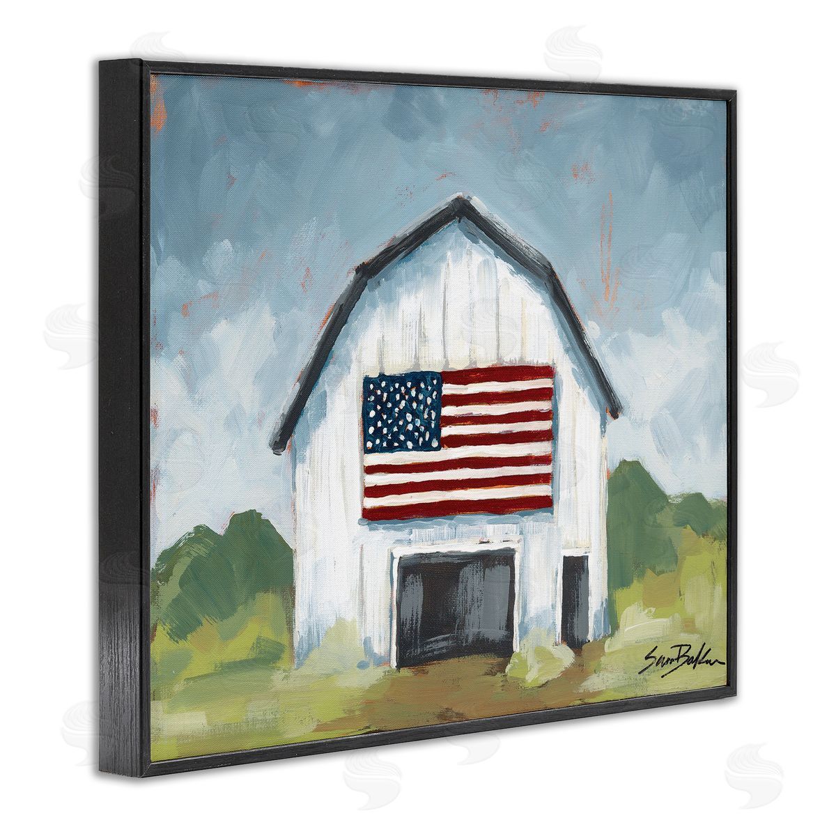 Patriotic Country Barn Black Frame Print Wall Art, Home Decor by Sara Baker