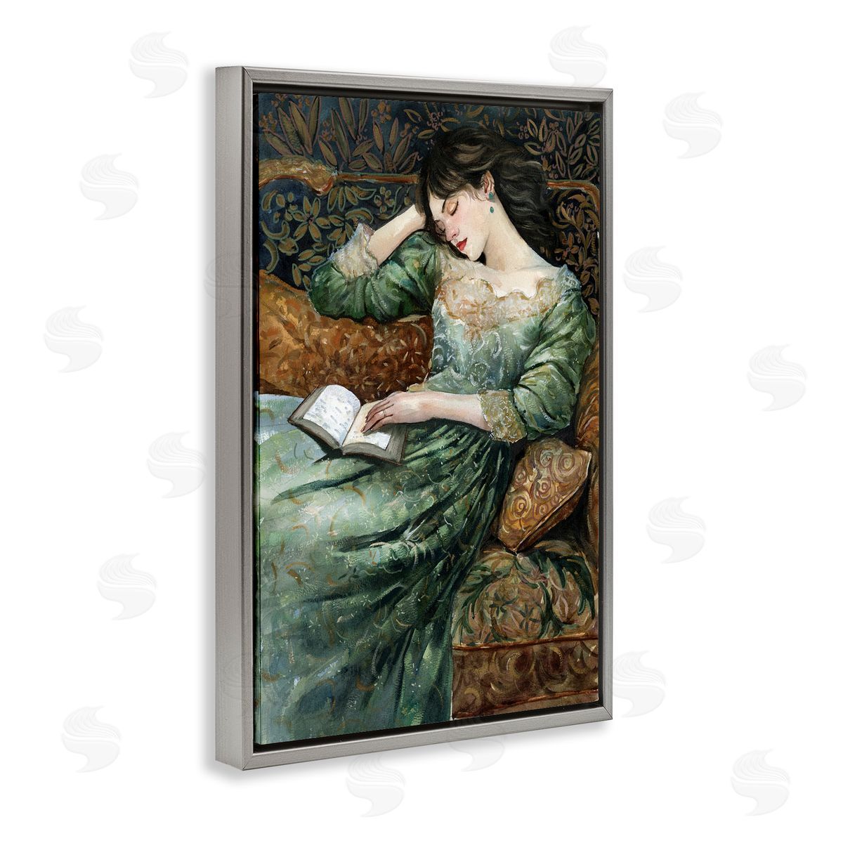 Woman in Ornate Gown Grey Floating Frame Canvas Wall Art, Home Decor by Cloverfield & Co.