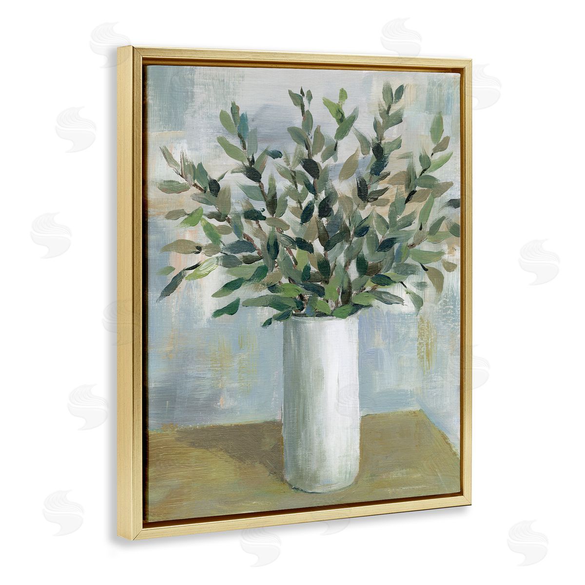 Leafy Green Plant Vase Gold Floating Frame Canvas Wall Art, Home Decor by Cloverfield & Co.