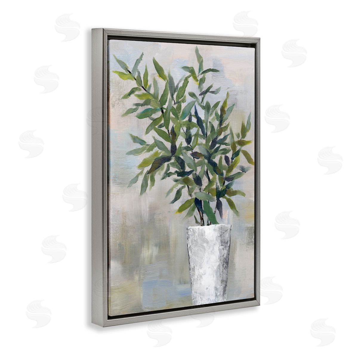 Splayed Plant Leaves Grey Floating Frame Canvas Wall Art, Home Decor by Cloverfield & Co.