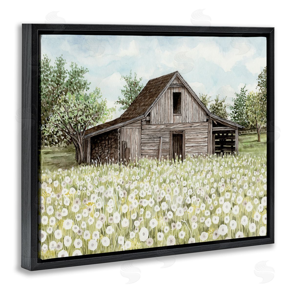 White Poppy Farm Meadow Black Floating Frame Canvas Wall Art, Home Decor by Cindy Jacobs