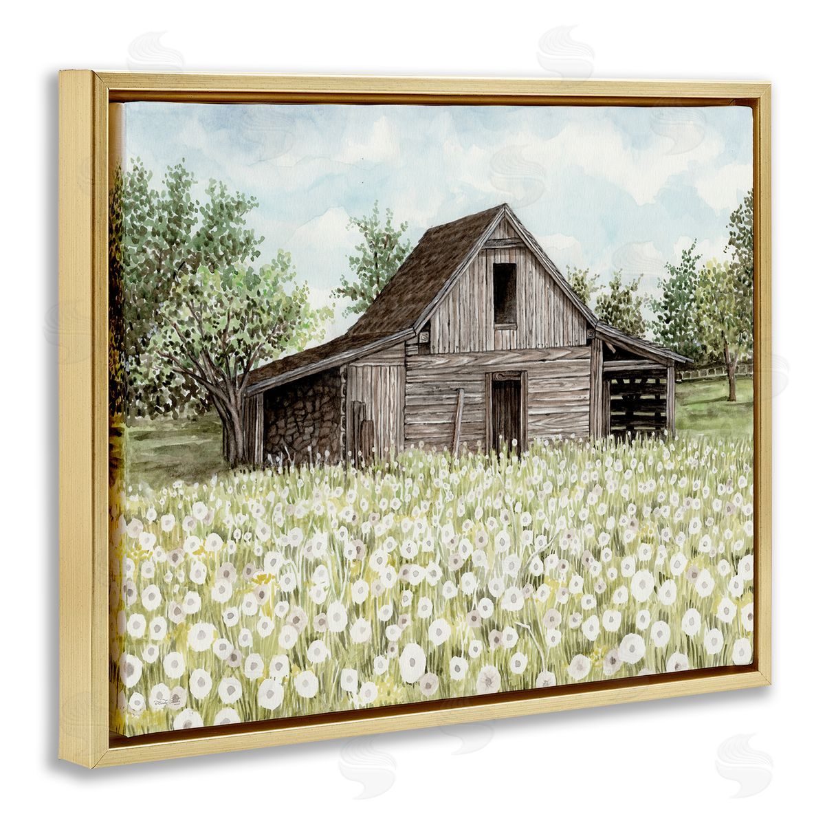 White Poppy Farm Meadow Gold Floating Frame Canvas Wall Art, Home Decor by Cindy Jacobs