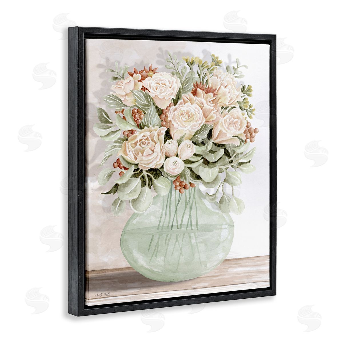 Rose & Herb Bouquet Black Floating Frame Canvas Wall Art, Home Decor by Cindy Jacobs