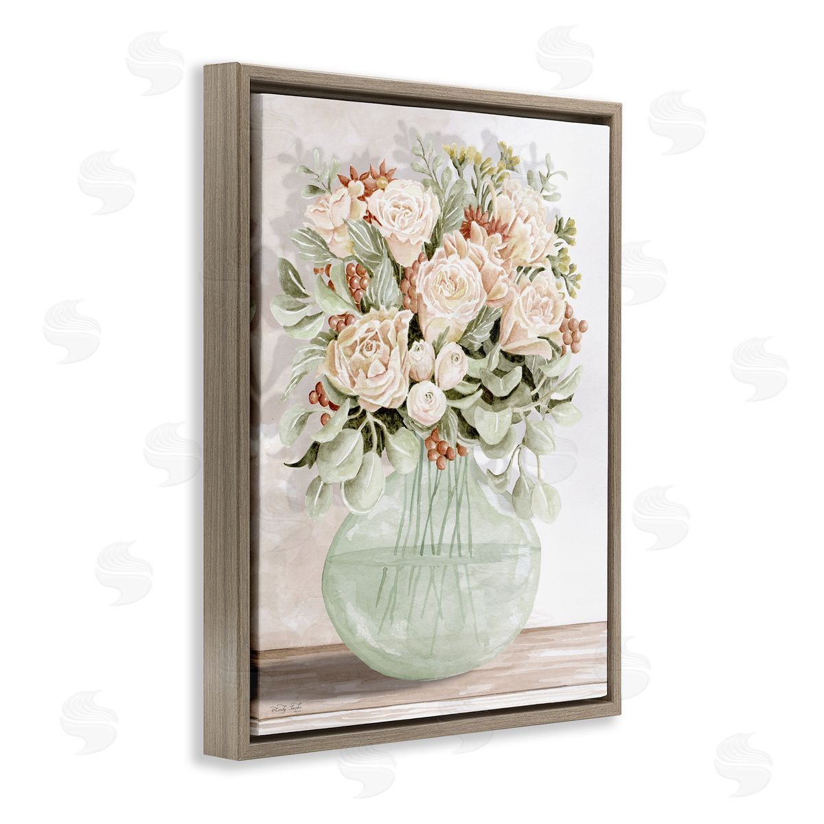 Rose & Herb Bouquet Brown Floating Frame Canvas Wall Art, Home Decor by Cindy Jacobs