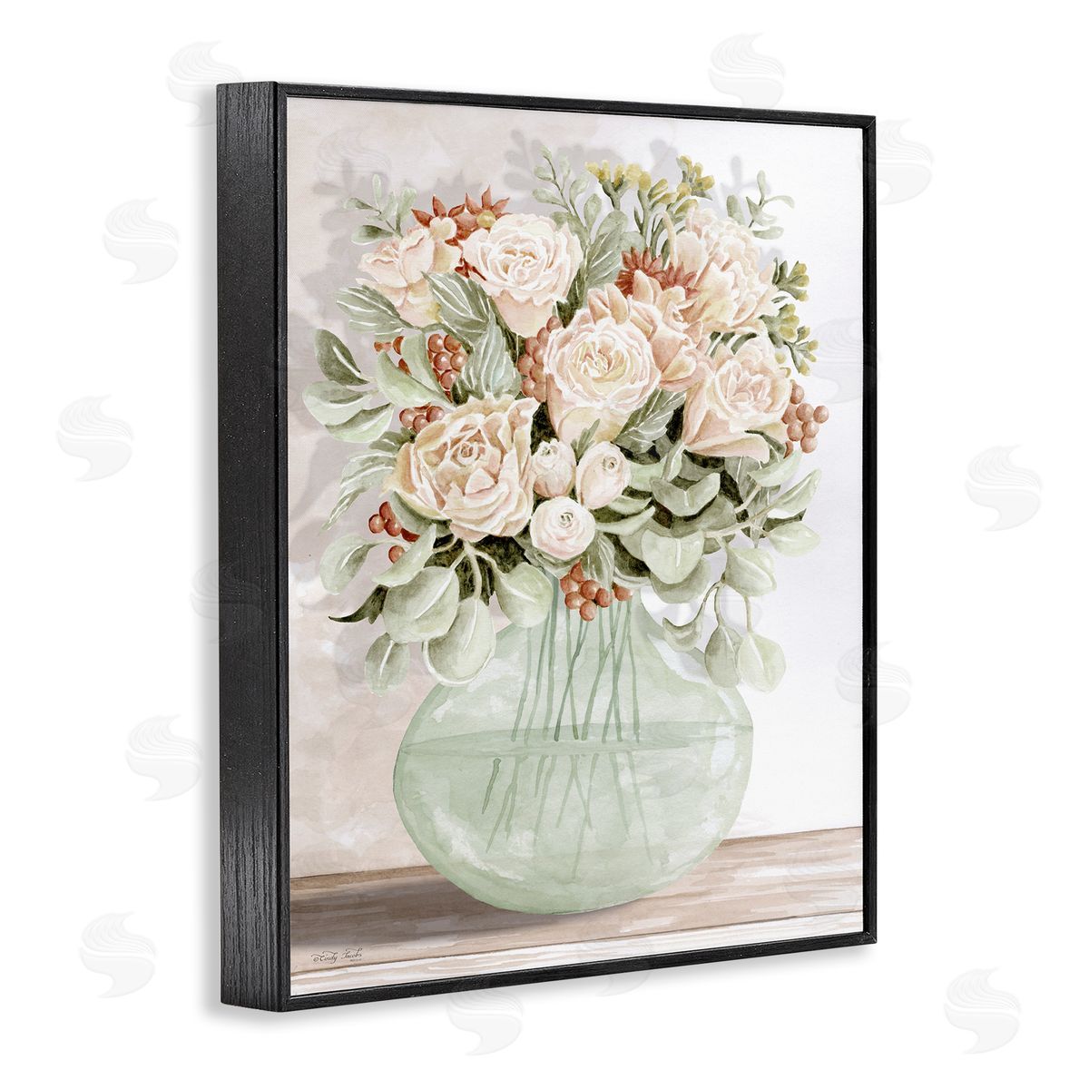 Rose & Herb Bouquet Black Frame Print Wall Art, Home Decor by Cindy Jacobs