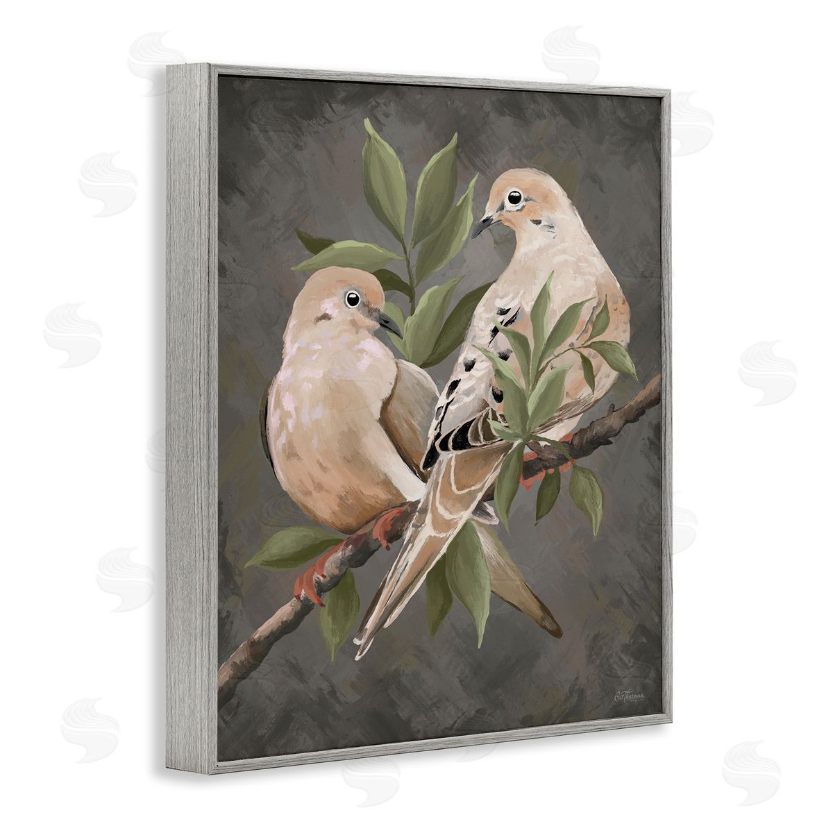 Bird Pair on Grey Grey Frame Print Wall Art, Home Decor by Cat Thurman Designs