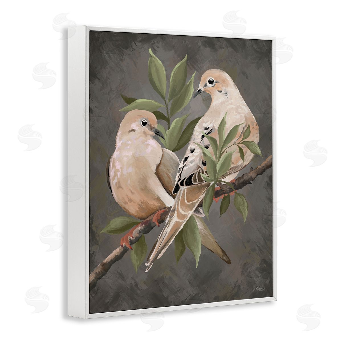 Bird Pair on Grey White Frame Print Wall Art, Home Decor by Cat Thurman Designs