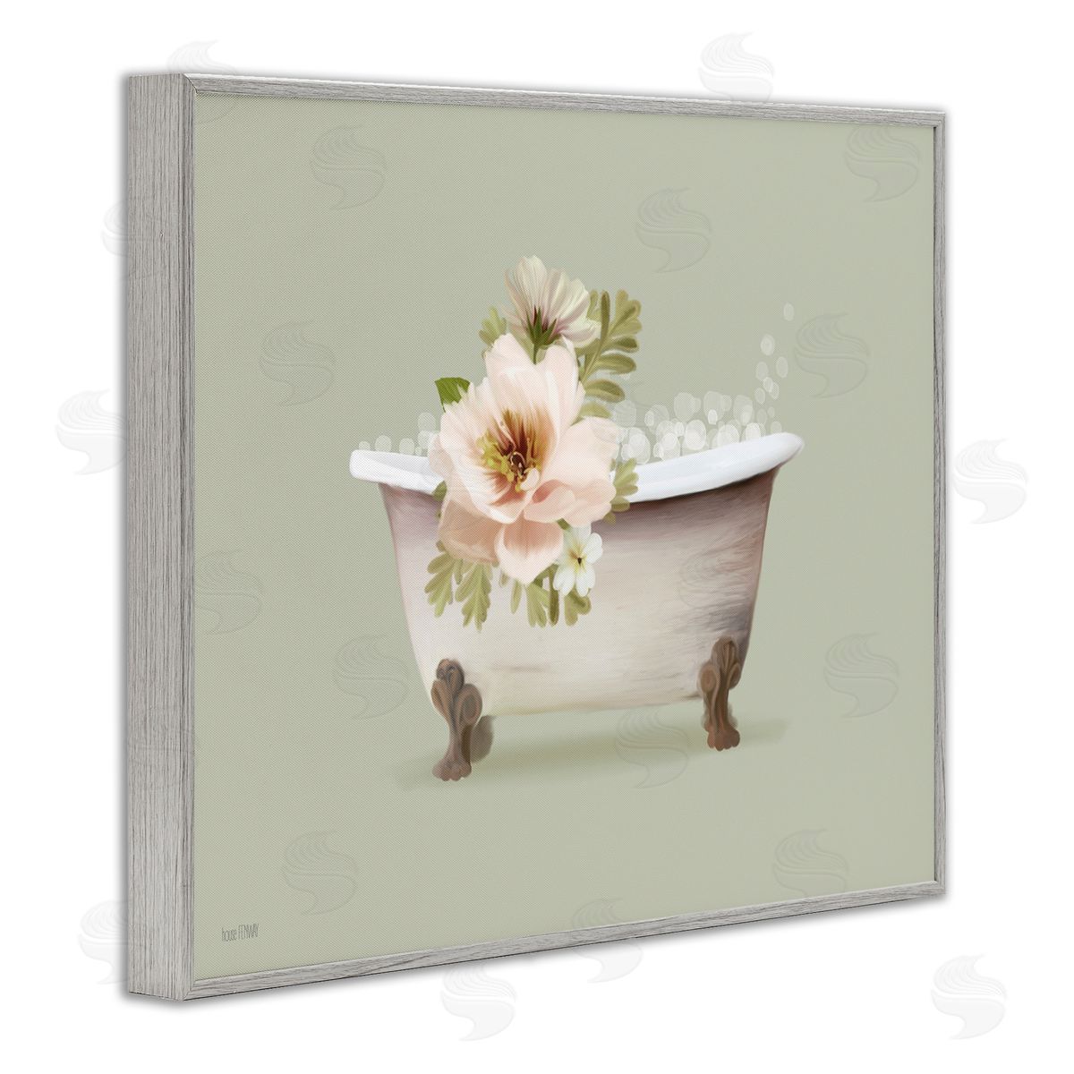 Soft Blooms Bubble Bath Grey Frame Print Wall Art, Home Decor by House Fenway