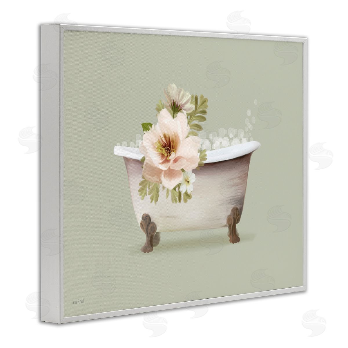 Soft Blooms Bubble Bath White Frame Print Wall Art, Home Decor by House Fenway