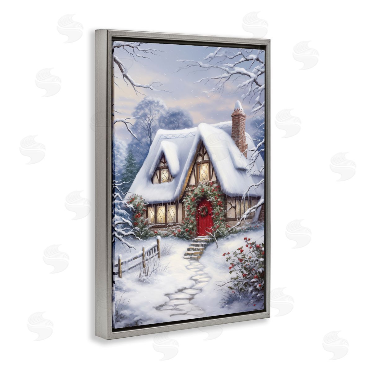 Niveous Winter Cottage Grey Floating Frame Canvas Wall Art, Home Decor by Heidi Kuntz