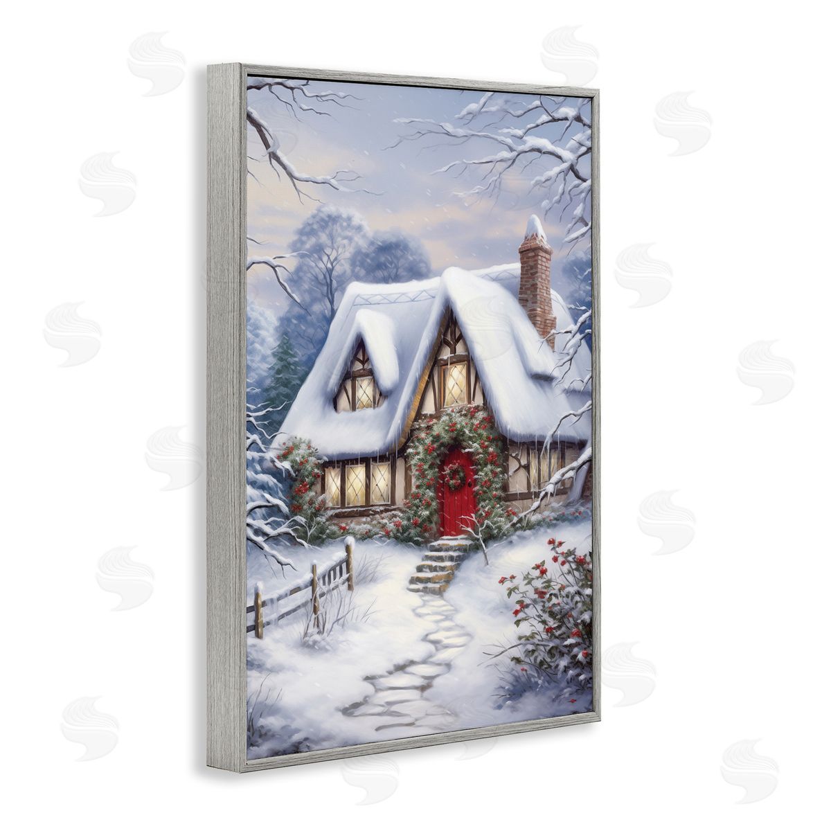 Niveous Winter Cottage Grey Frame Print Wall Art, Home Decor by Heidi Kuntz