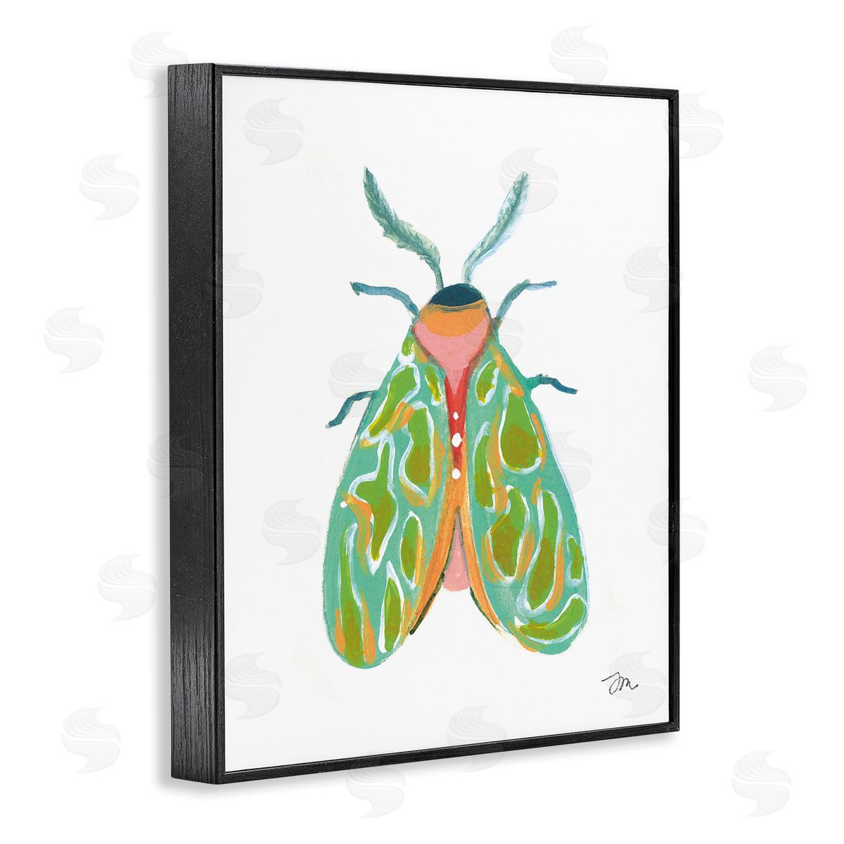 Green Pattern Moth Black Frame Print Wall Art, Home Decor by Jessica Mingo
