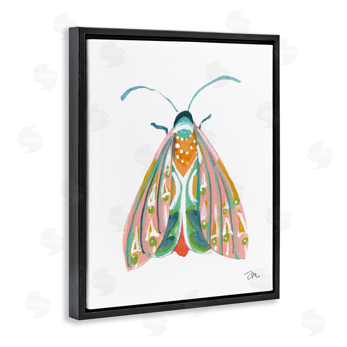 Delicate Insect on White Black Floating Frame Canvas Wall Art, Home Decor by Jessica Mingo