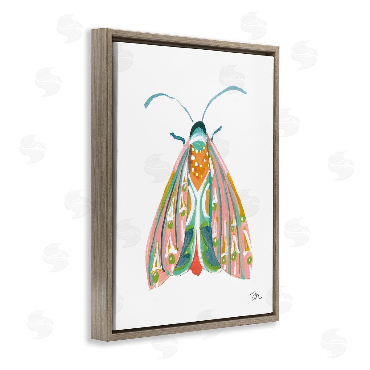 Delicate Insect on White Brown Floating Frame Canvas Wall Art, Home Decor by Jessica Mingo