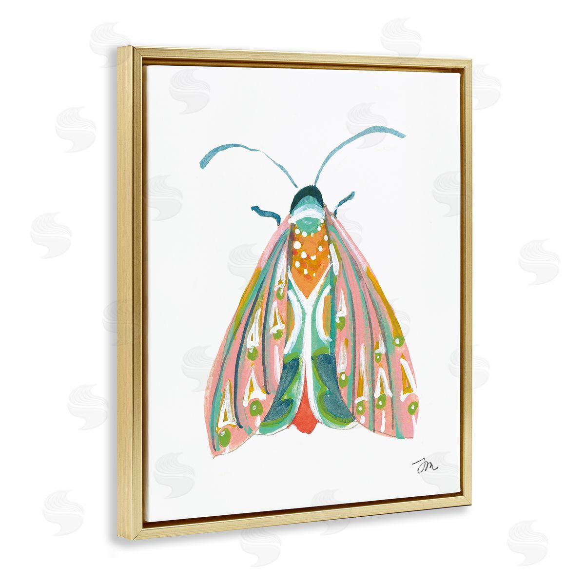 Delicate Insect on White Gold Floating Frame Canvas Wall Art, Home Decor by Jessica Mingo