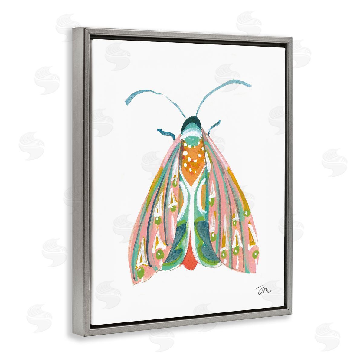 Delicate Insect on White Grey Floating Frame Canvas Wall Art, Home Decor by Jessica Mingo