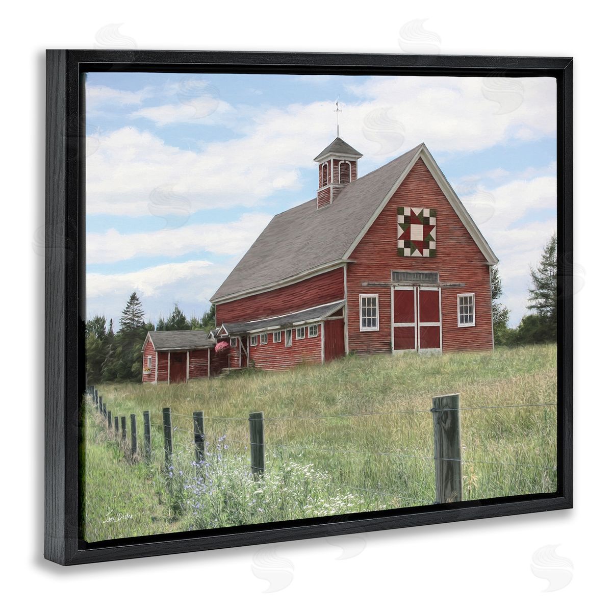 Rustic Barn Fence Posts Black Floating Frame Canvas Wall Art, Home Decor by Lori Deiter