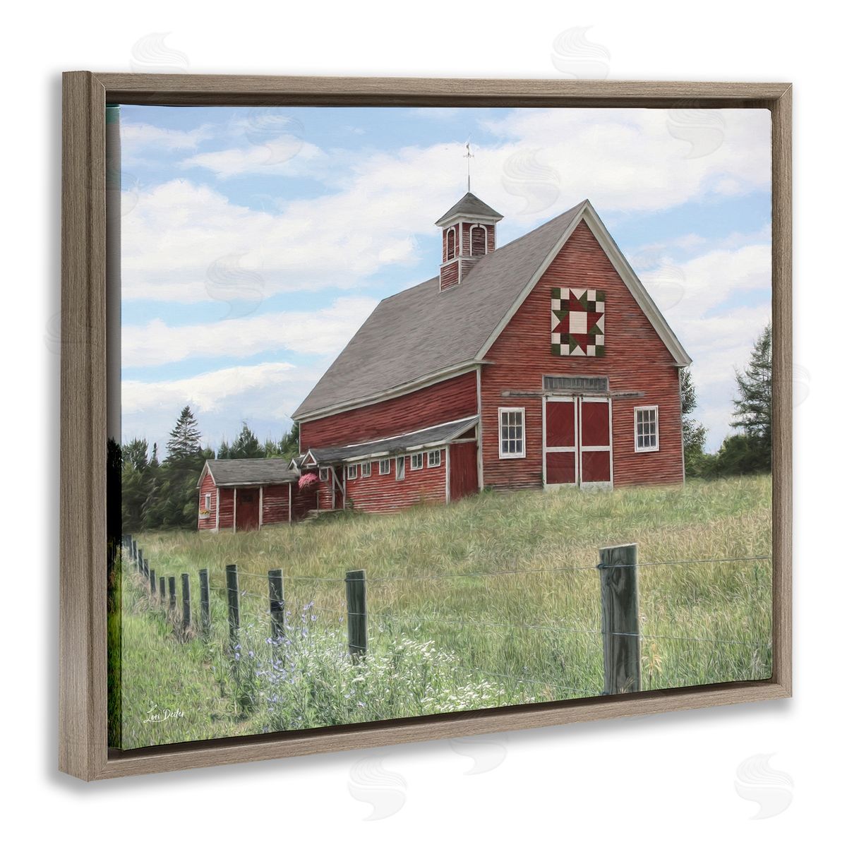 Rustic Barn Fence Posts Brown Floating Frame Canvas Wall Art, Home Decor by Lori Deiter