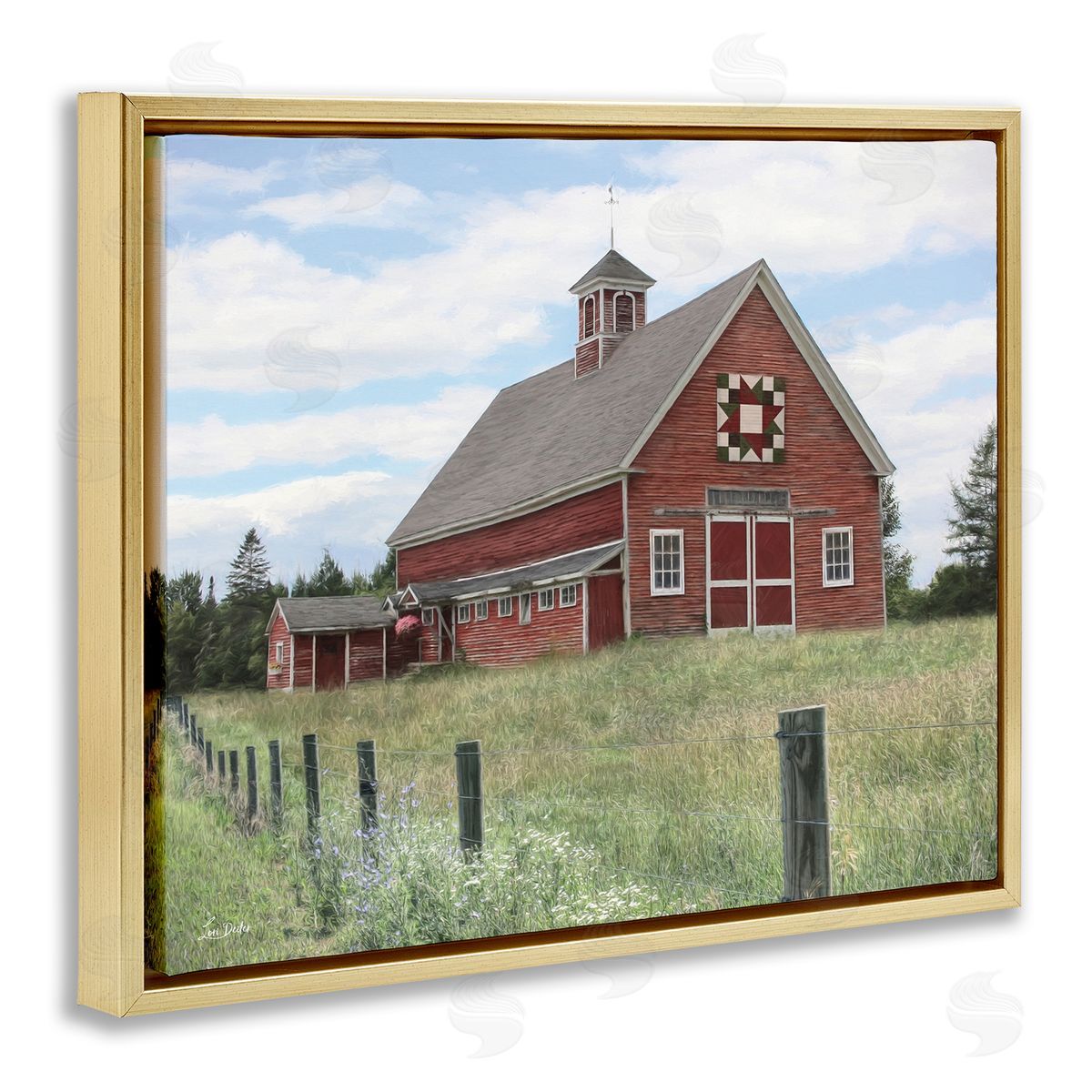 Rustic Barn Fence Posts Gold Floating Frame Canvas Wall Art, Home Decor by Lori Deiter