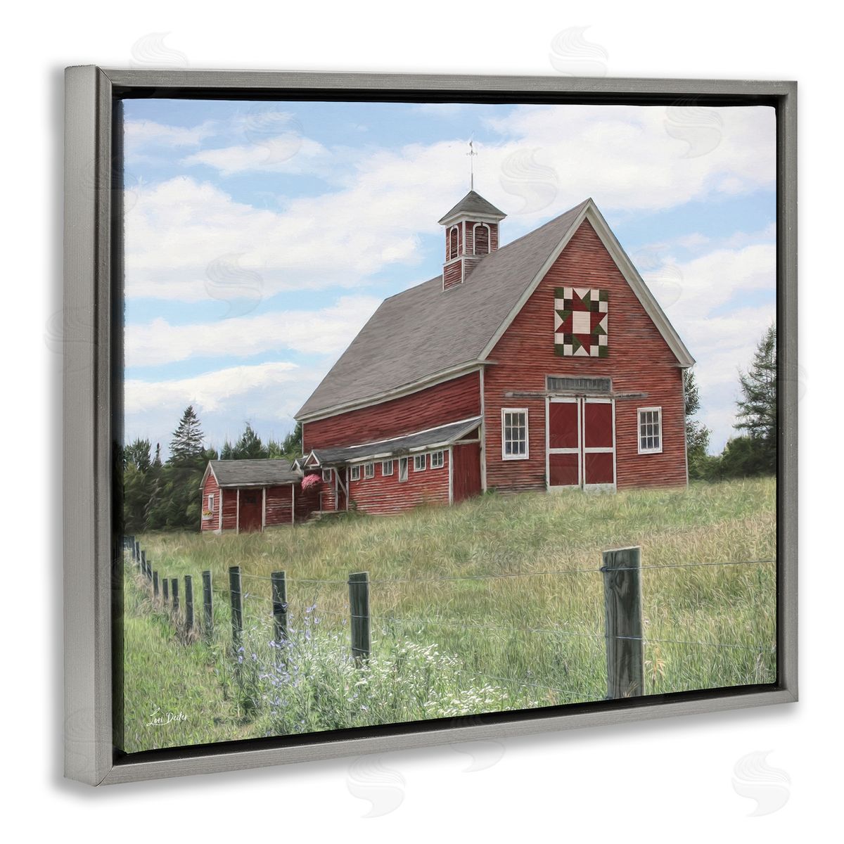 Rustic Barn Fence Posts Grey Floating Frame Canvas Wall Art, Home Decor by Lori Deiter