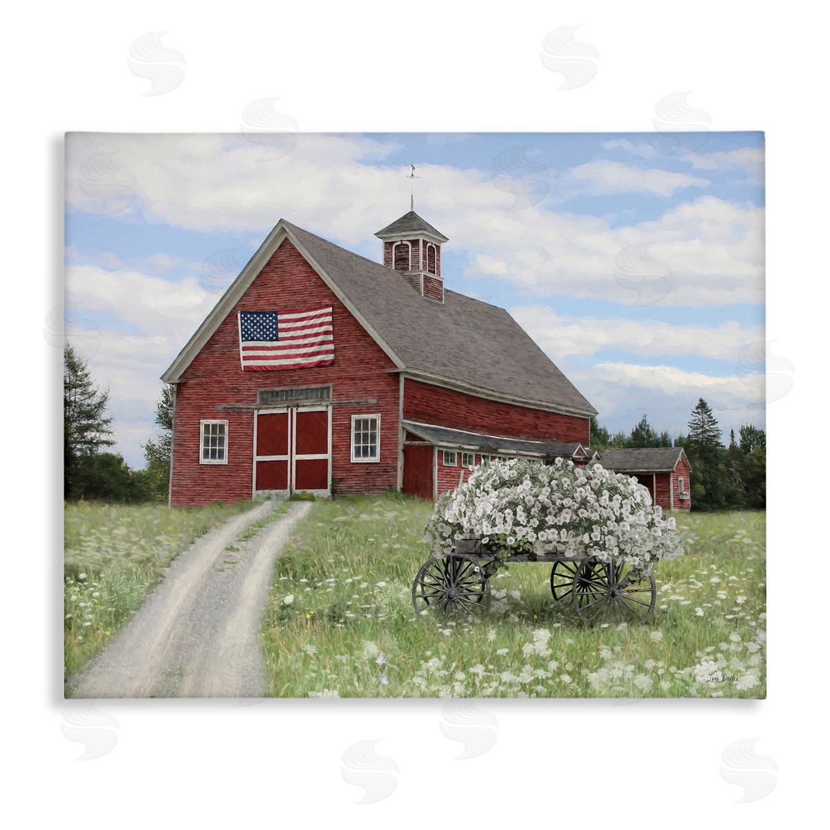 Barn with Floral Wagon Canvas Wall Art, Home Decor by Lori Deiter