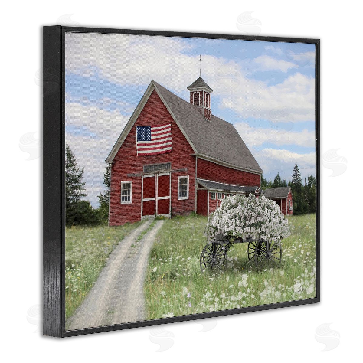Barn with Floral Wagon Black Frame Print Wall Art, Home Decor by Lori Deiter