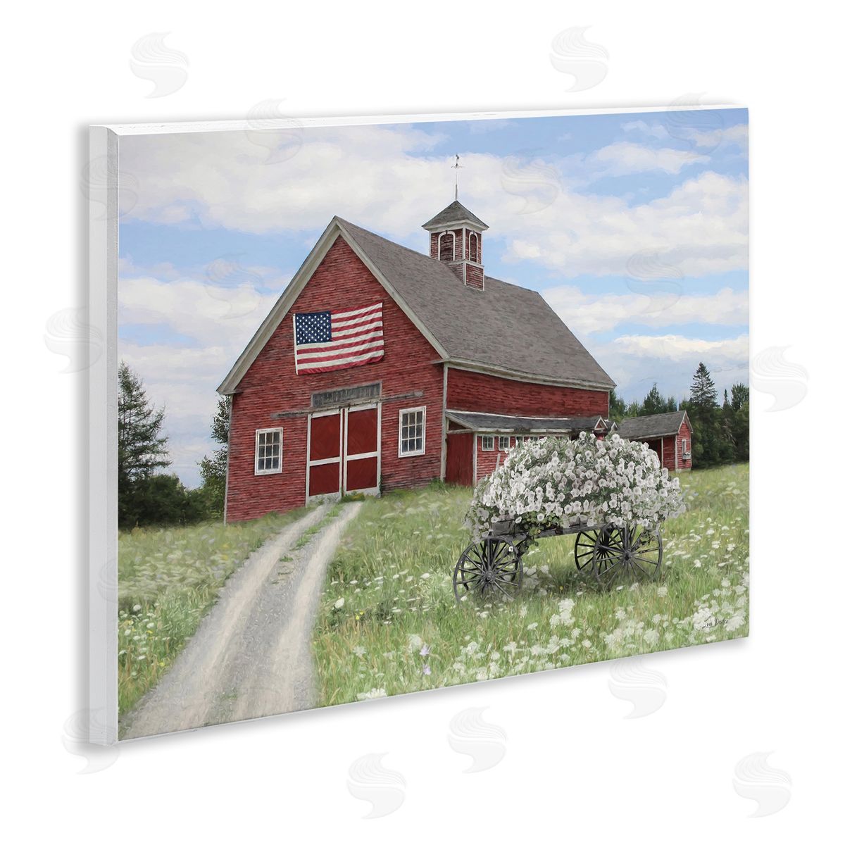 Barn with Floral Wagon Wood Plaque Wall Art, Home Decor by Lori Deiter
