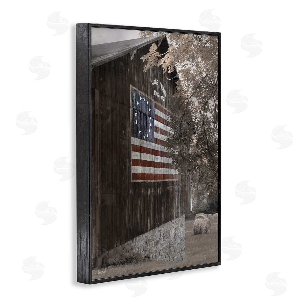 Colonial Flag on Barn Black Frame Print Wall Art, Home Decor by Lori Deiter