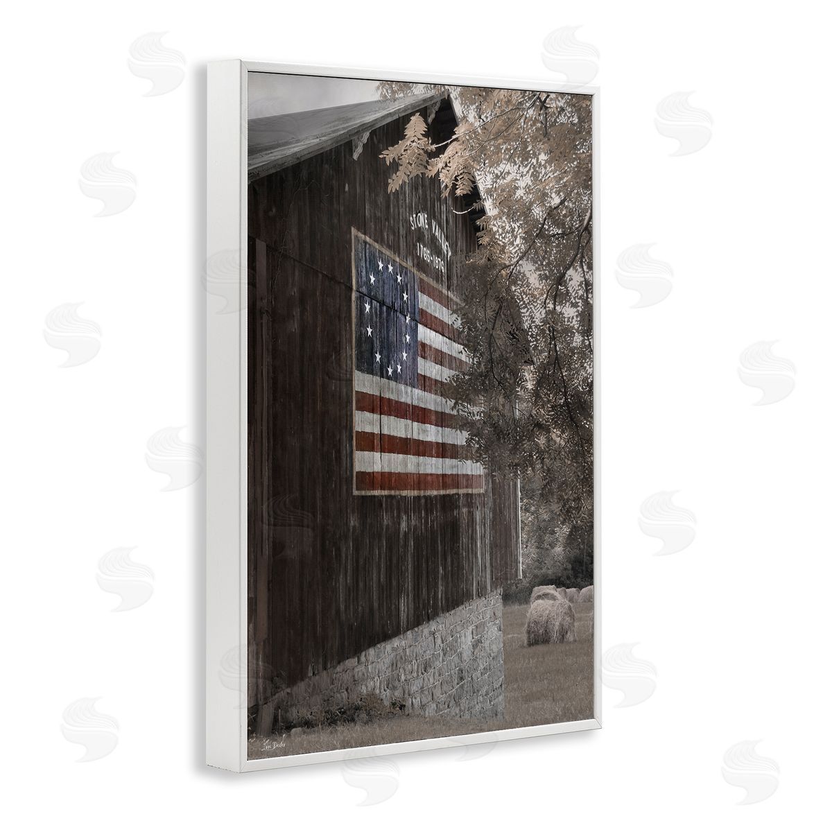 Colonial Flag on Barn White Frame Print Wall Art, Home Decor by Lori Deiter