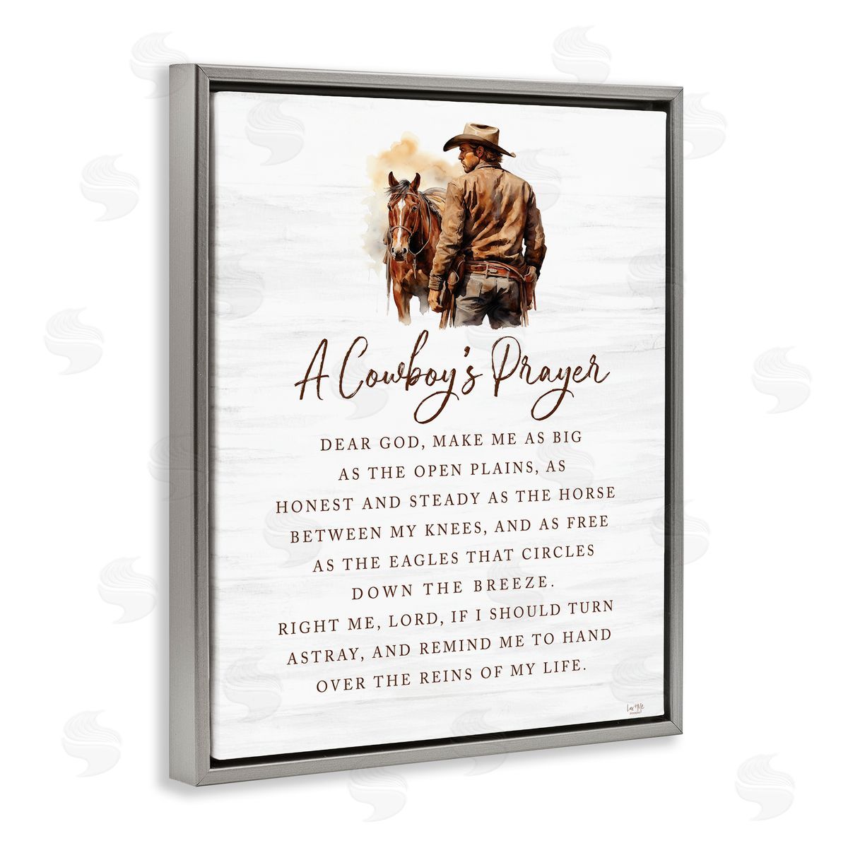 Heartfelt Cowboy's Prayer Grey Floating Frame Canvas Wall Art, Home Decor by Lux + Me Designs