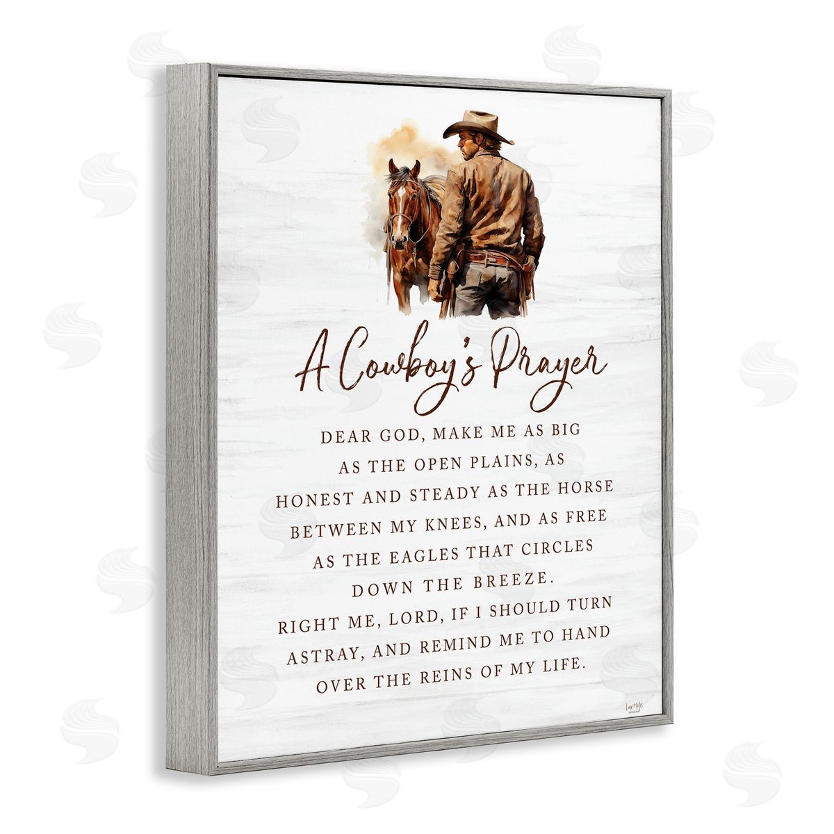Heartfelt Cowboy's Prayer Grey Frame Print Wall Art, Home Decor by Lux + Me Designs