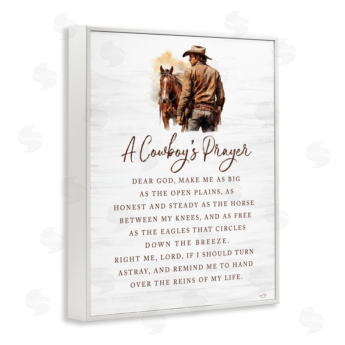Heartfelt Cowboy's Prayer White Frame Print Wall Art, Home Decor by Lux + Me Designs