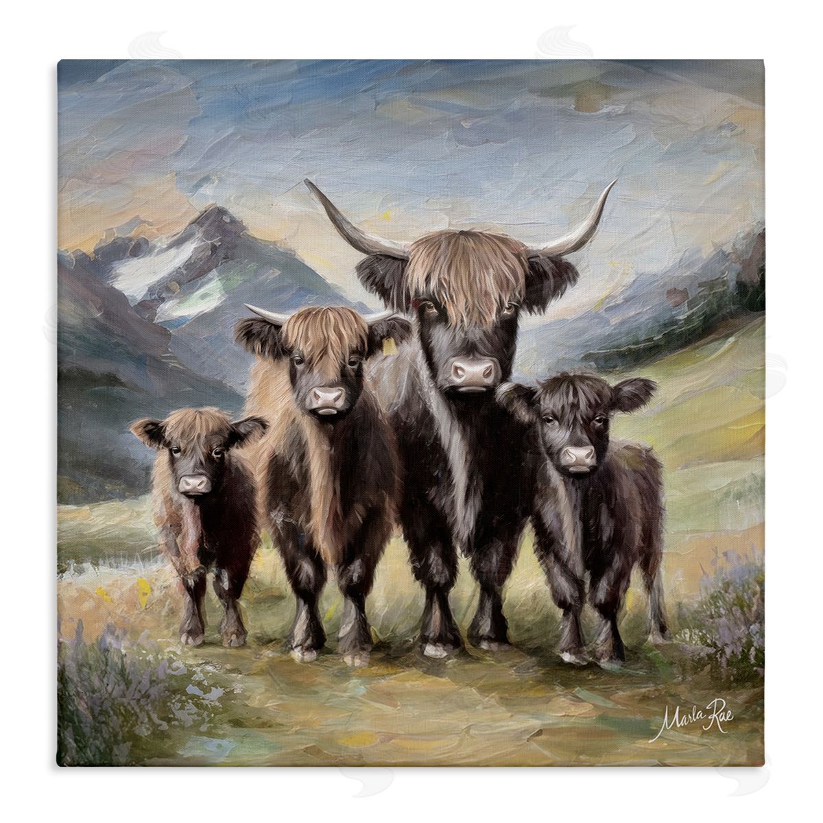 Cattle Family in Highlands Canvas Wall Art, Home Decor by Marla Rae