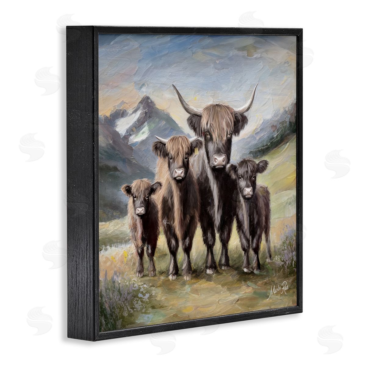 Cattle Family in Highlands Black Frame Print Wall Art, Home Decor by Marla Rae
