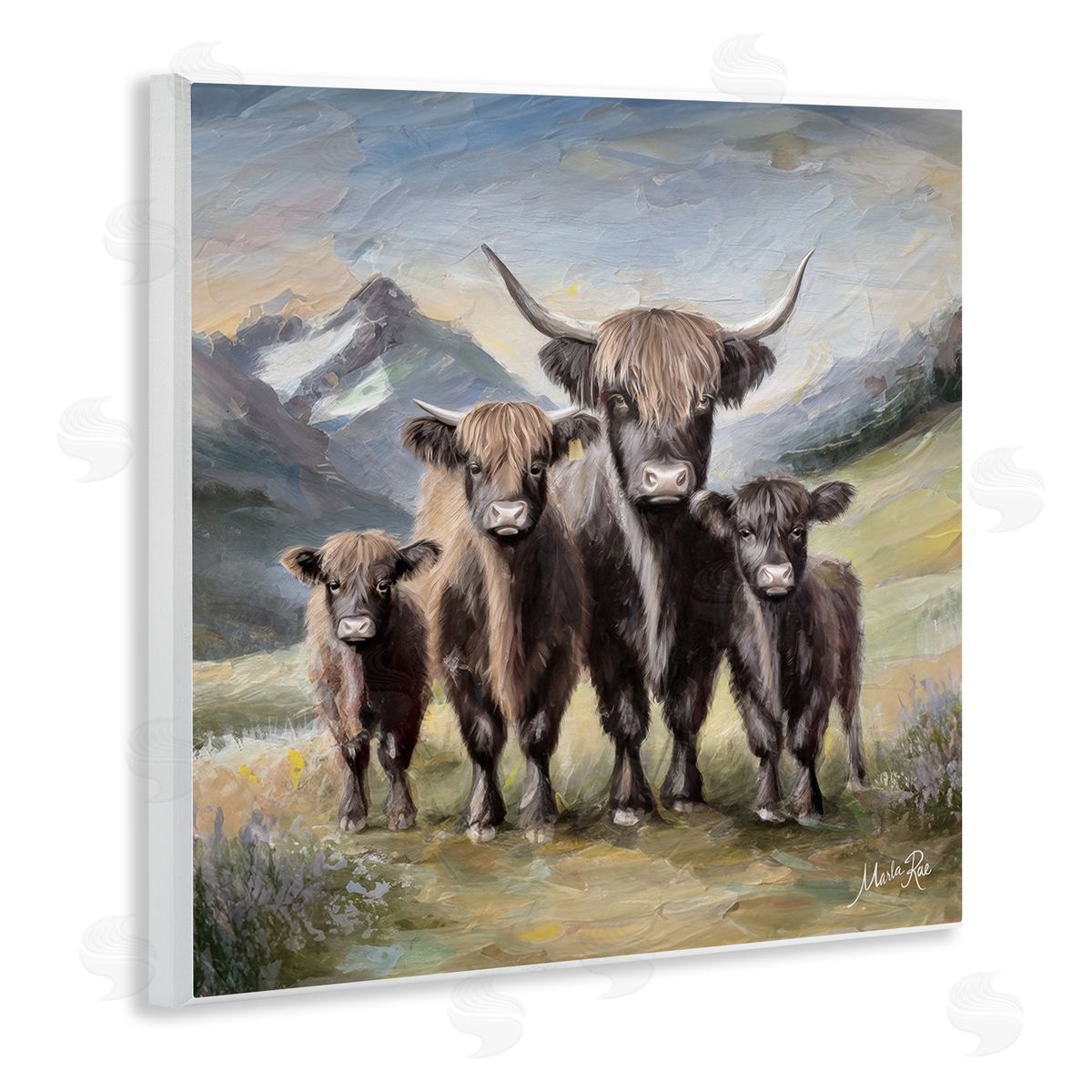Cattle Family in Highlands Wood Plaque Wall Art, Home Decor by Marla Rae