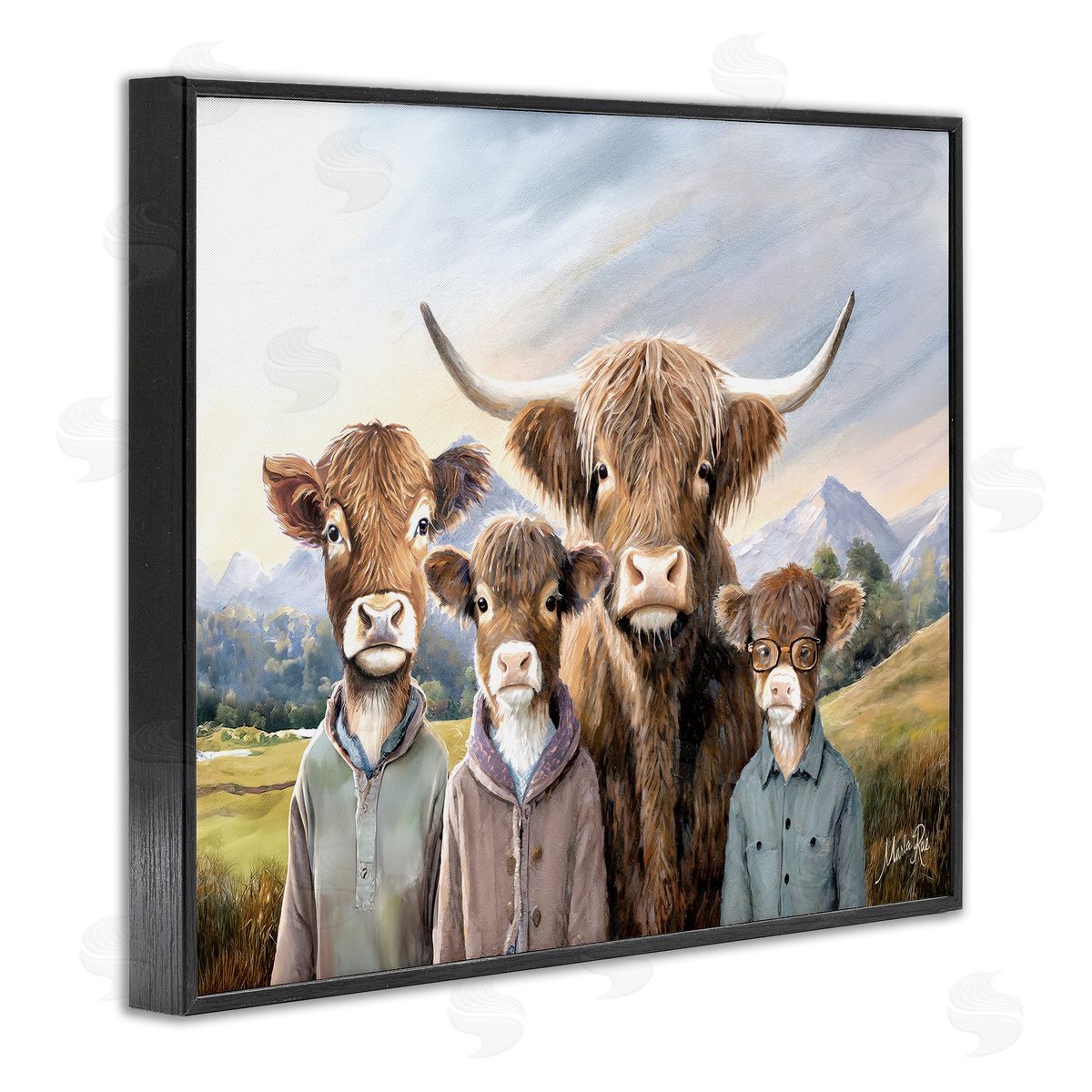 Cattle Family Portrait Black Frame Print Wall Art, Home Decor by Marla Rae