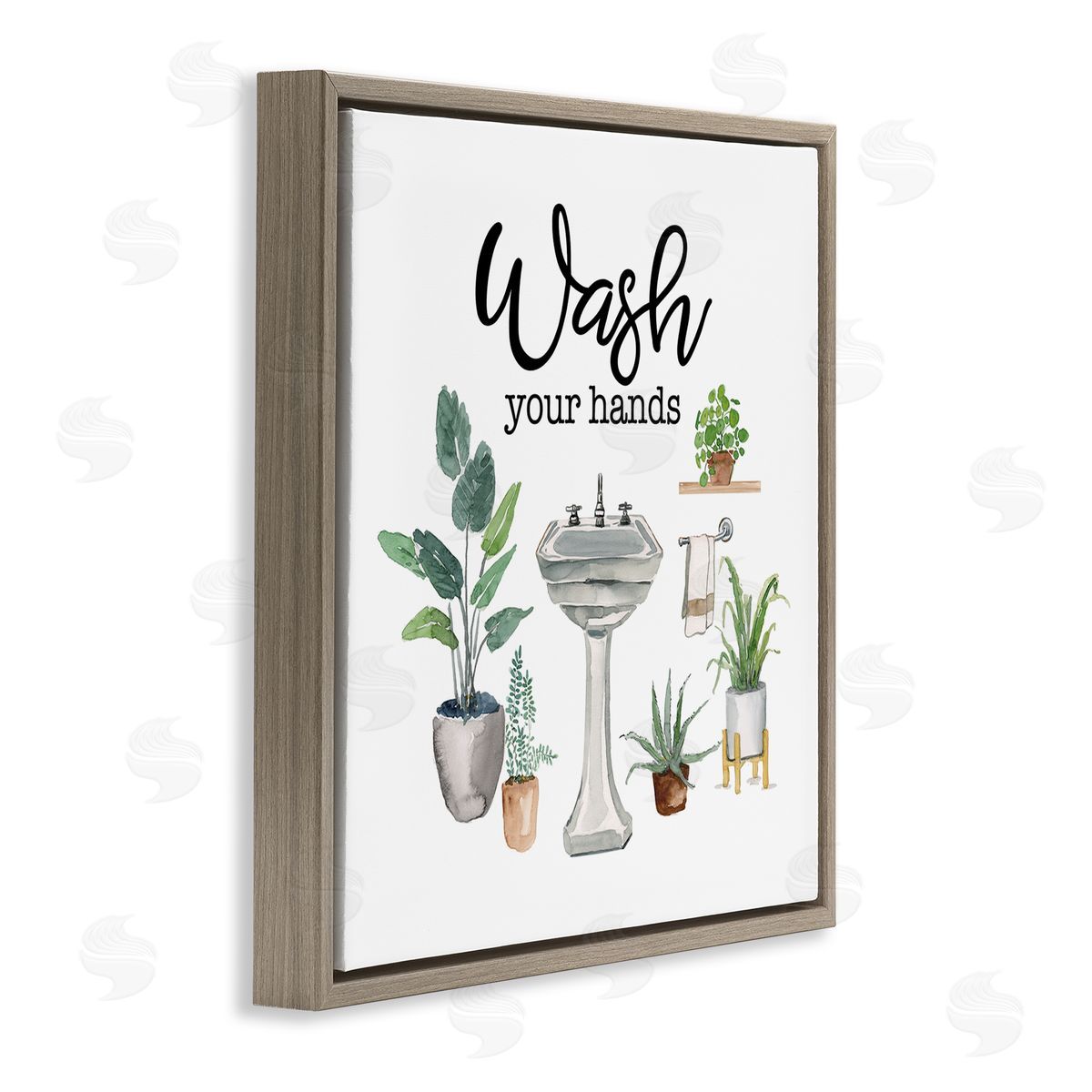 Hygiene Phrase with Plants Brown Floating Frame Canvas Wall Art, Home Decor by Masey St. Studios