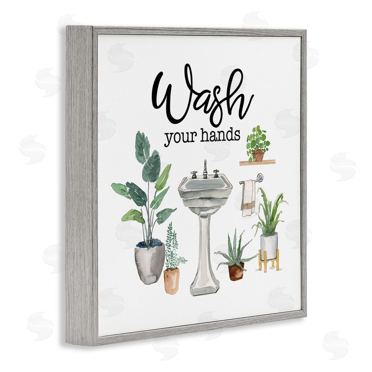 Hygiene Phrase with Plants Grey Frame Print Wall Art, Home Decor by Masey St. Studios