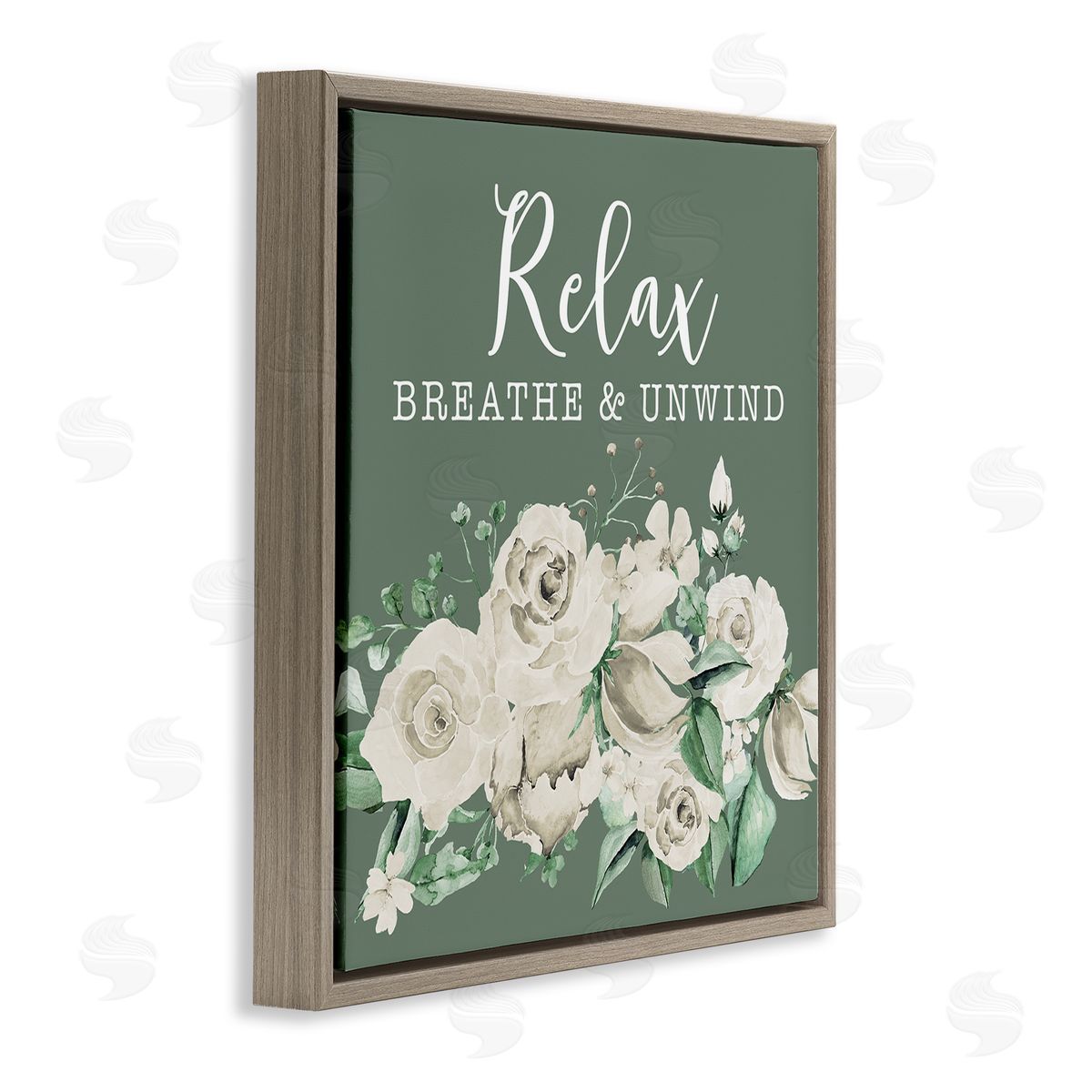 Breathe & Unwind with Florals Brown Floating Frame Canvas Wall Art, Home Decor by Masey St. Studios