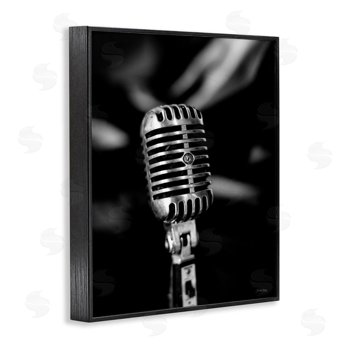 Vintage Microphone on Black Black Frame Print Wall Art, Home Decor by Jennifer Rigsby