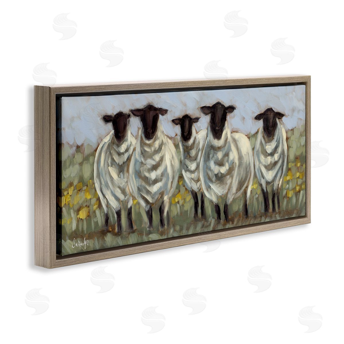 Gazing Sheep Impression Brown Floating Frame Canvas Wall Art, Home Decor by Sara G. Designs