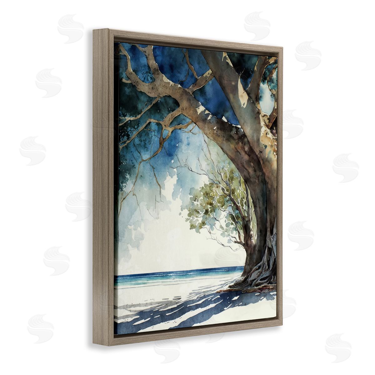 Looming Tree on Coast Brown Floating Frame Canvas Wall Art, Home Decor by Svetlana Aleynikova