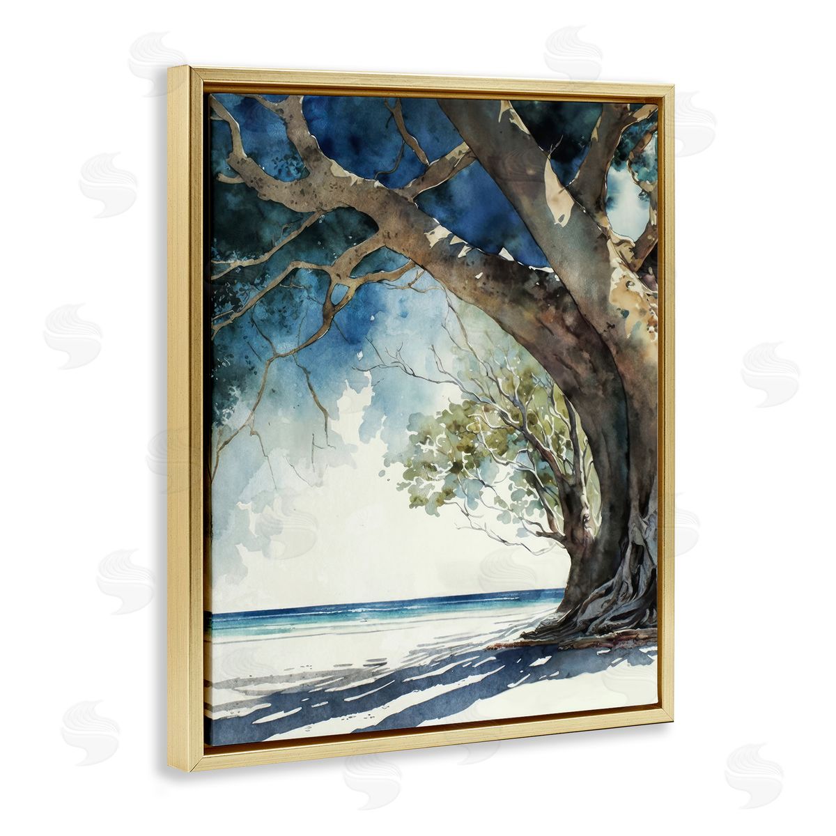 Looming Tree on Coast Gold Floating Frame Canvas Wall Art, Home Decor by Svetlana Aleynikova