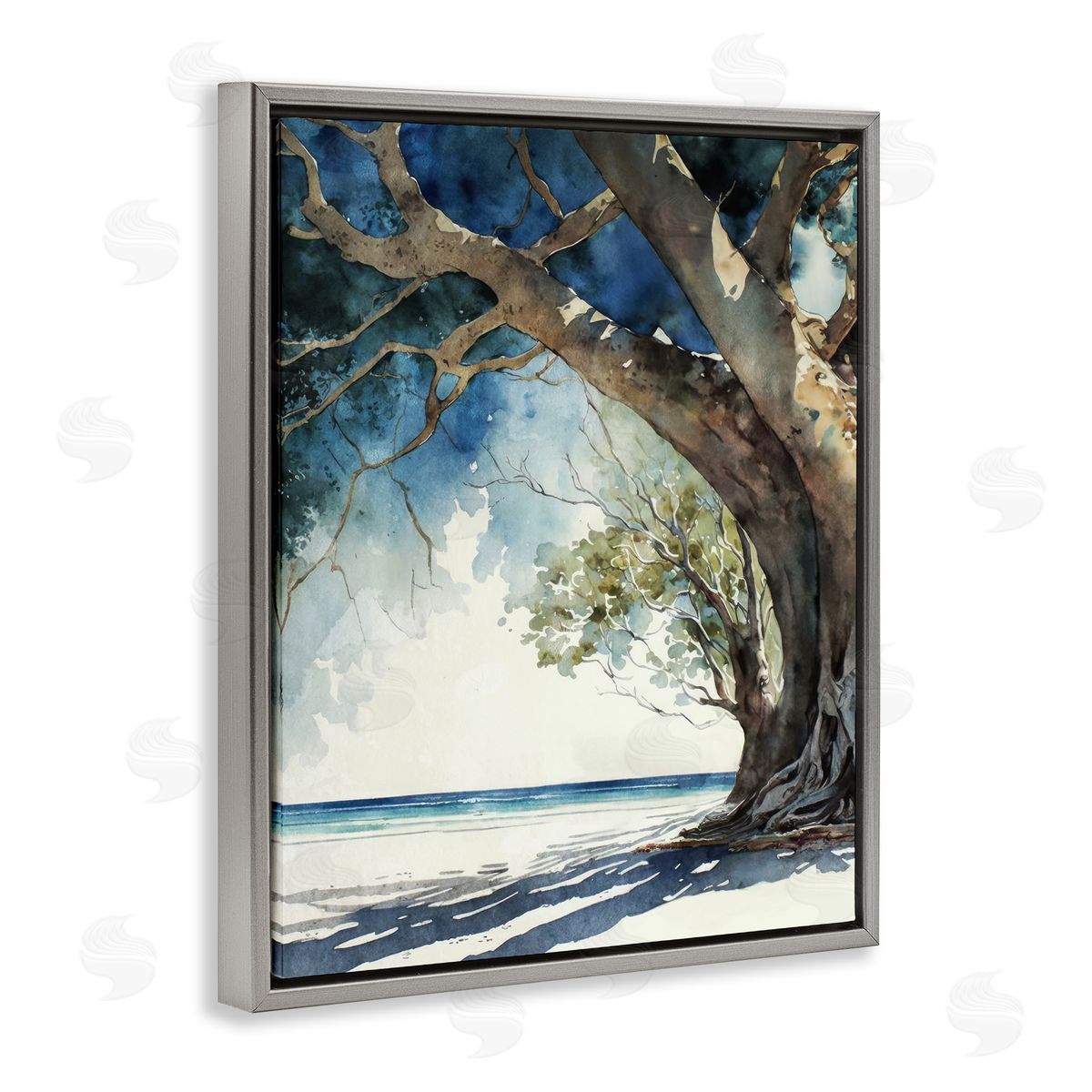 Looming Tree on Coast Grey Floating Frame Canvas Wall Art, Home Decor by Svetlana Aleynikova