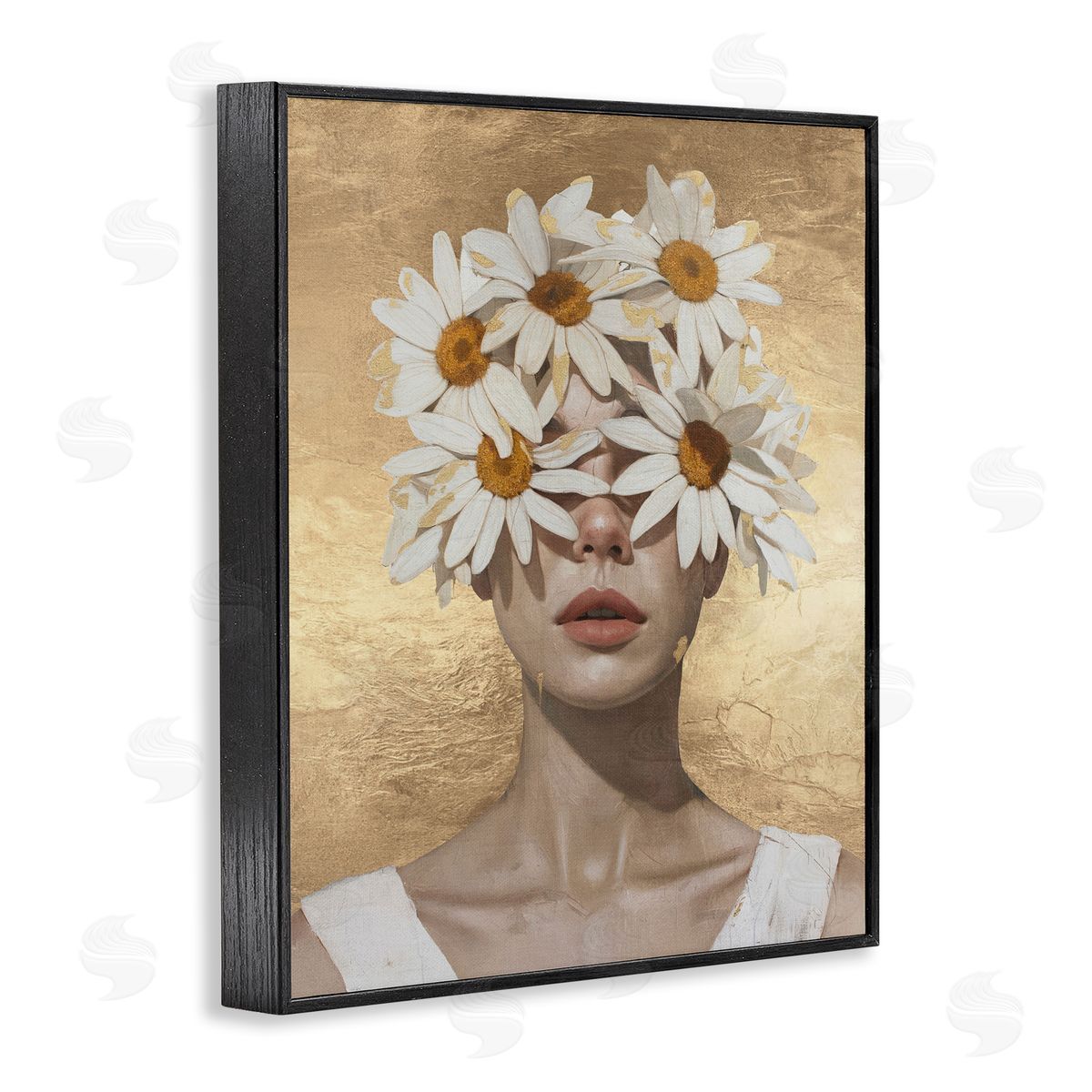 Daisy Adorned Woman Black Frame Print Wall Art, Home Decor by Svetlana Aleynikova