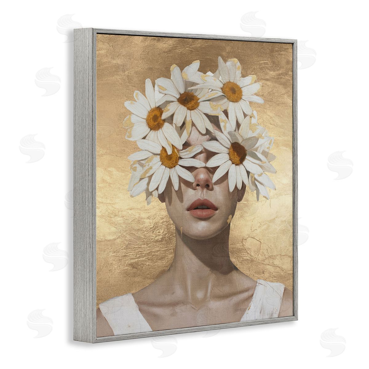 Daisy Adorned Woman Grey Frame Print Wall Art, Home Decor by Svetlana Aleynikova