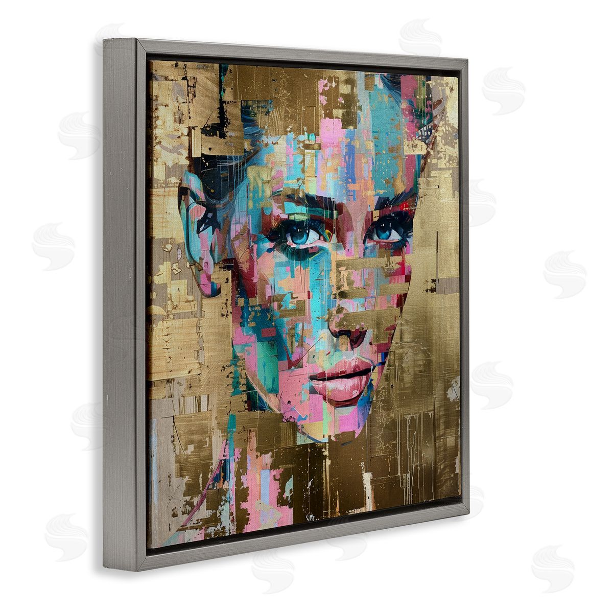 Glam & Gold Hues Portrait Grey Floating Frame Canvas Wall Art, Home Decor by Svetlana Aleynikova