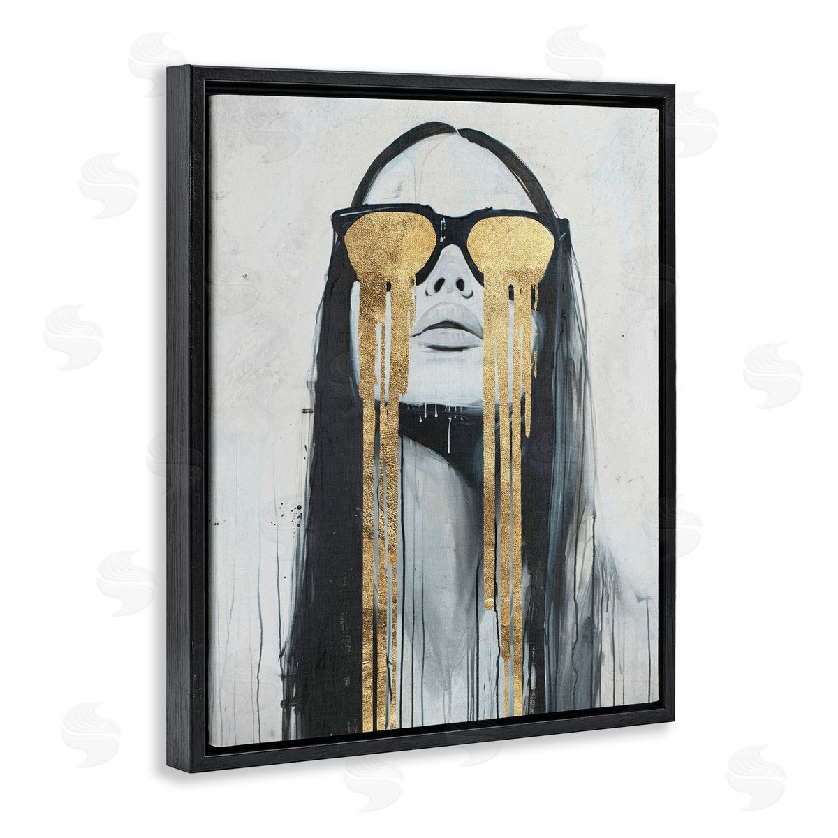 Golden Tears Glam Girl Black Floating Frame Canvas Wall Art, Home Decor by Svetlana Aleynikova