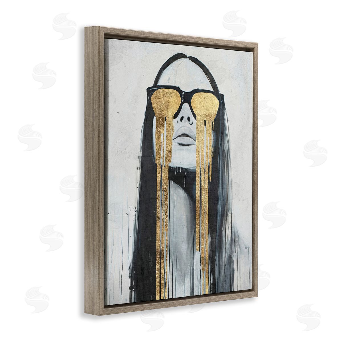 Golden Tears Glam Girl Brown Floating Frame Canvas Wall Art, Home Decor by Svetlana Aleynikova