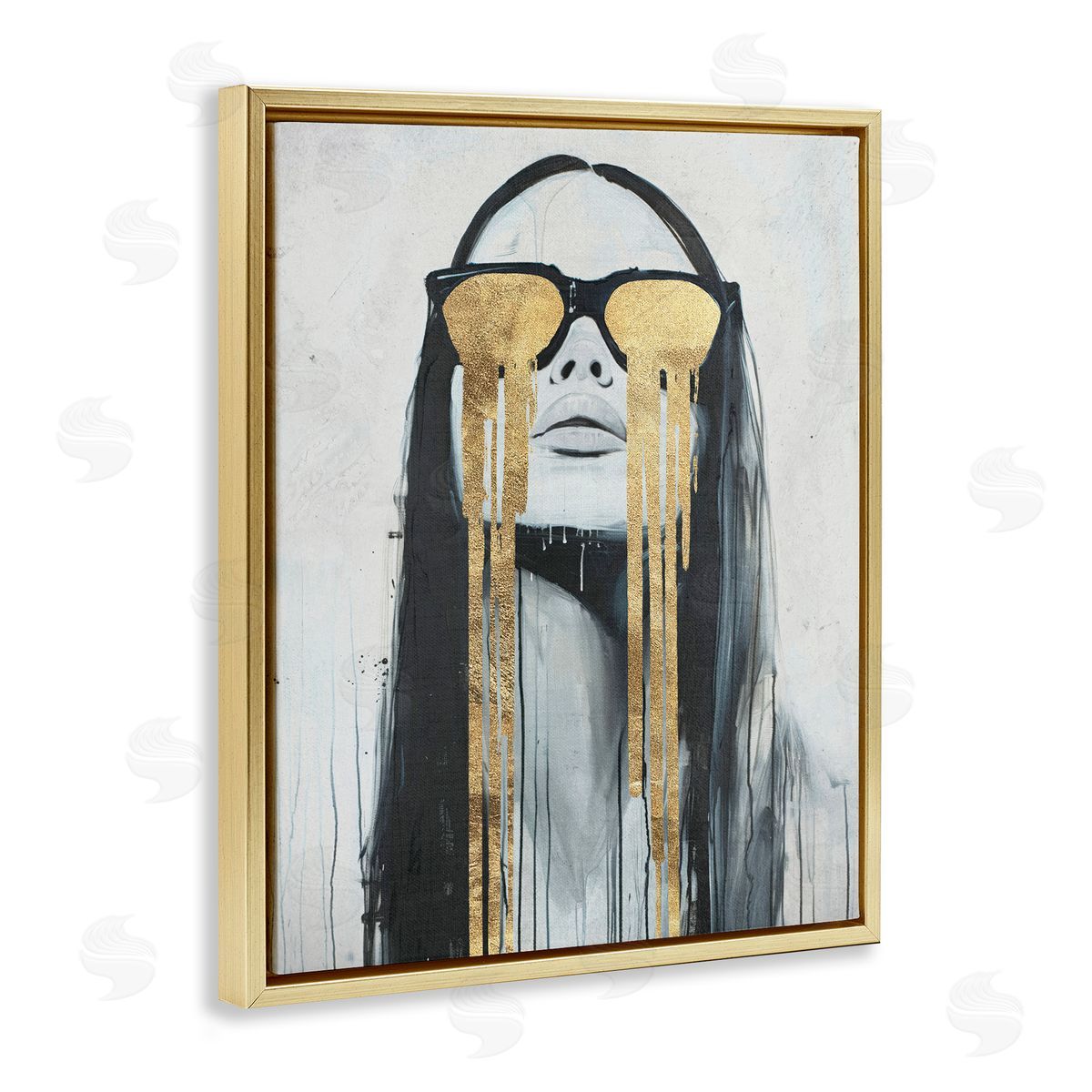 Golden Tears Glam Girl Gold Floating Frame Canvas Wall Art, Home Decor by Svetlana Aleynikova